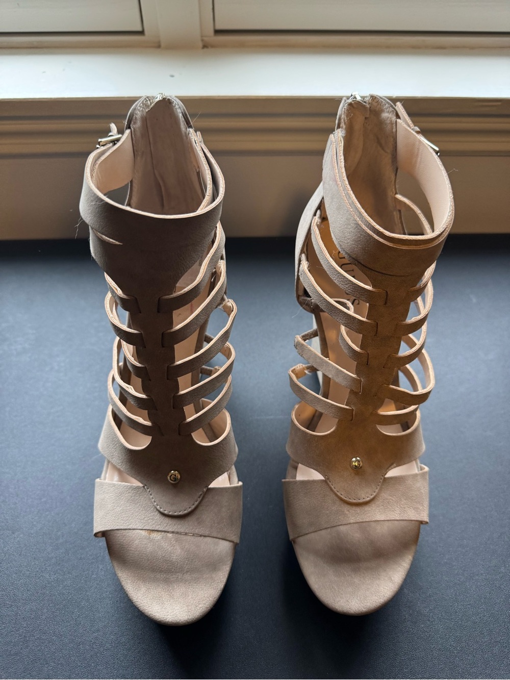 Guess Tan Strappy Cage High Heel Sandals